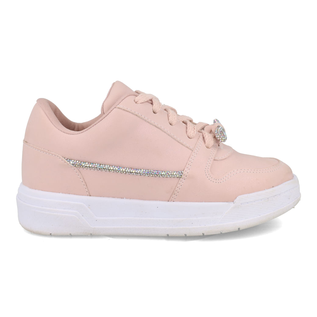 Tênis infantil rosa M Shuz Kids com detalhes prateados e solado branco mostrado de frente